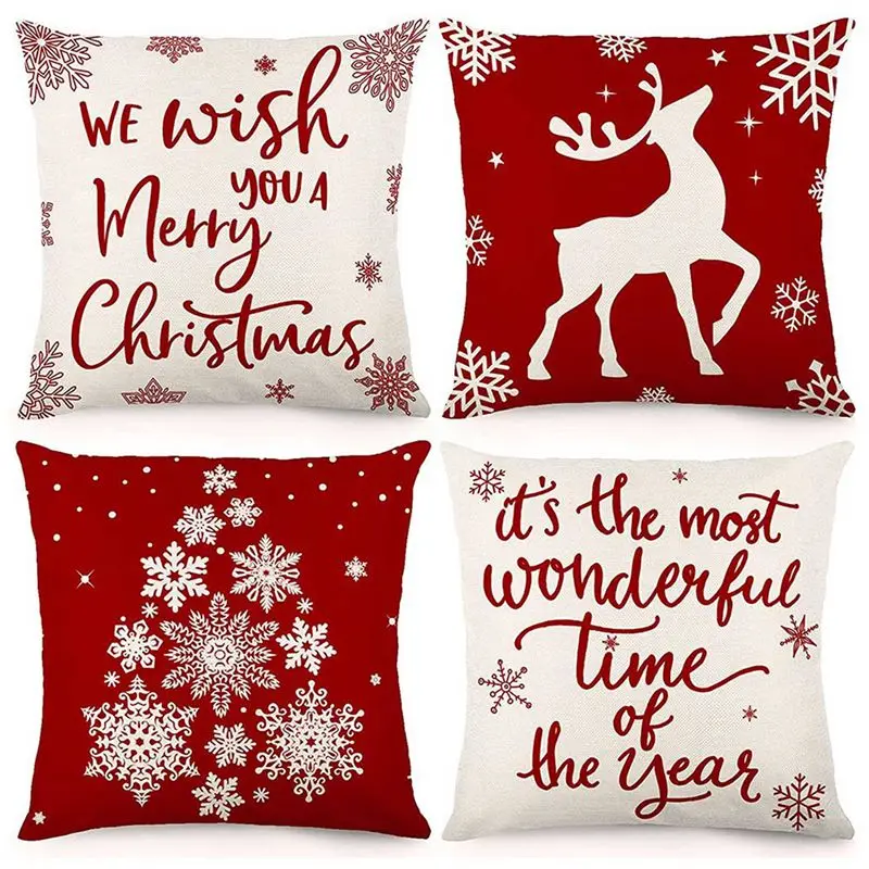 ABFW Christmas Pillow Covers 18x18 Set of 4 Christmas Decorations Farmhouse Throw Pillowcase Cushion Case for Home Decor