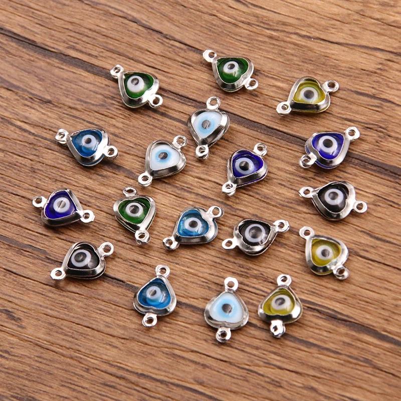 10Pcs 7X12mm 6 Color Stainless Steel Heart Eye Charms Connector DIY Bracelet Necklace For Jewelry Making Accessories