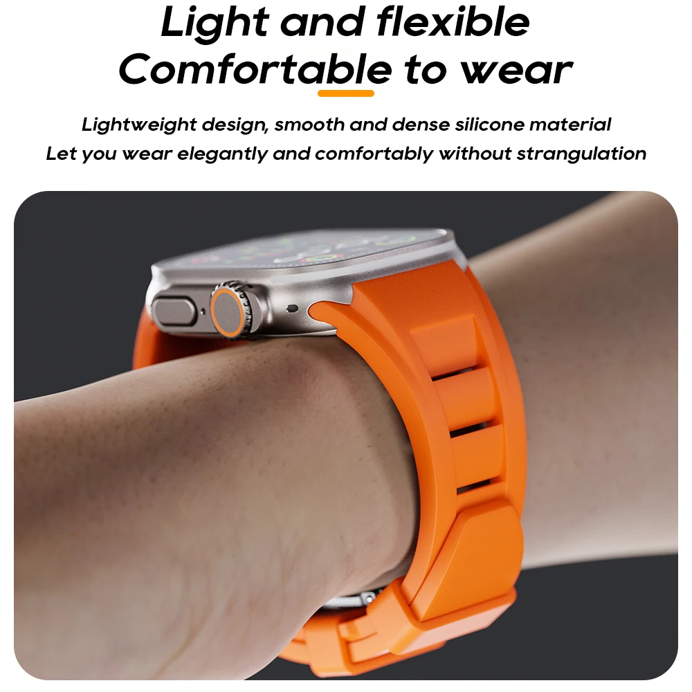 Tali silikon cair untuk jam tangan Apple Ultra1, 2 Band 44mm 45mm 49mm 42mm gelang jam lembut Correa gelang iWatch Seri 5 6 7 8 9 SE