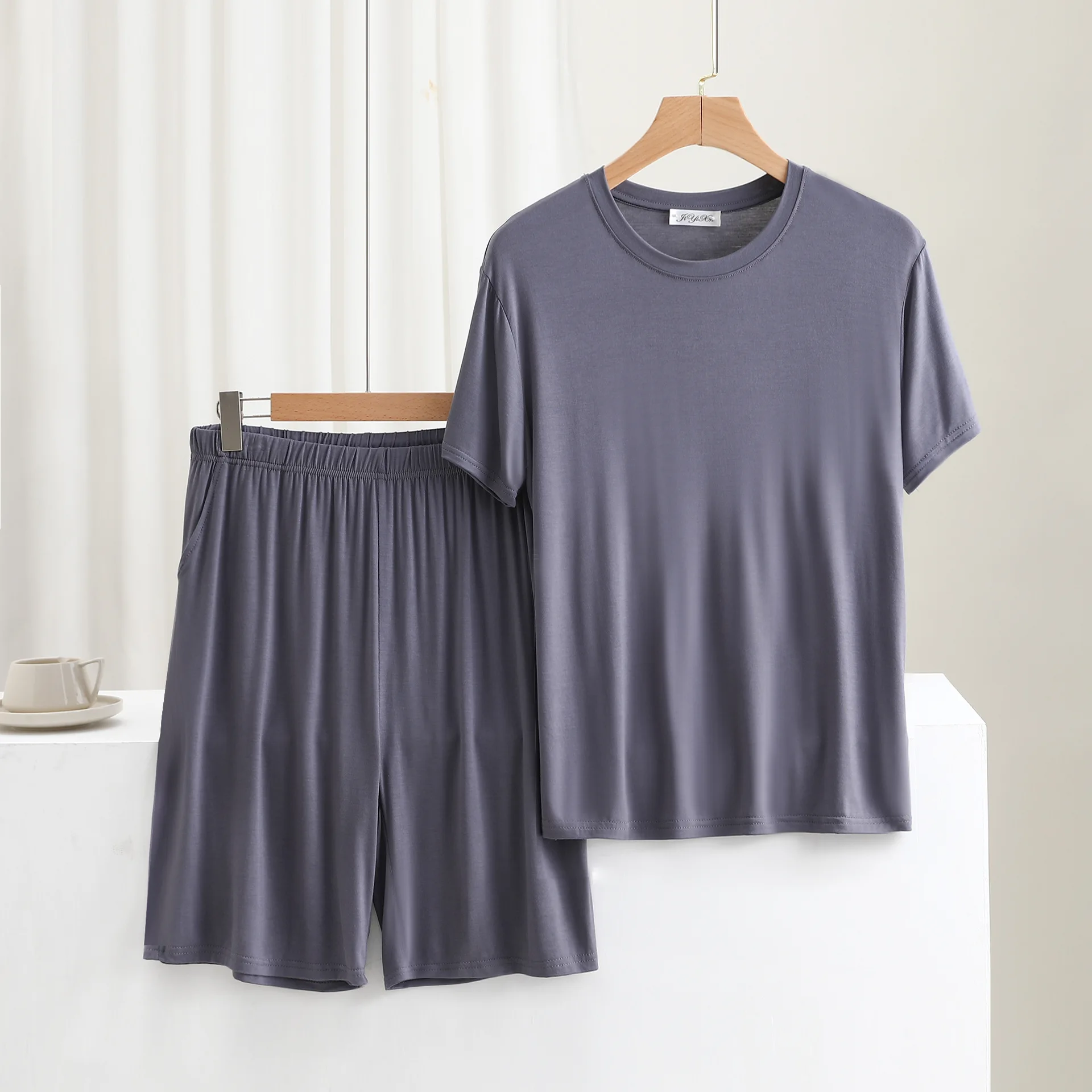 

Новый мужской комплект пижам больших размеров: повседневный костюм для сна с коротким рукавом и шортами, летняя домашняя одежда для мужчин