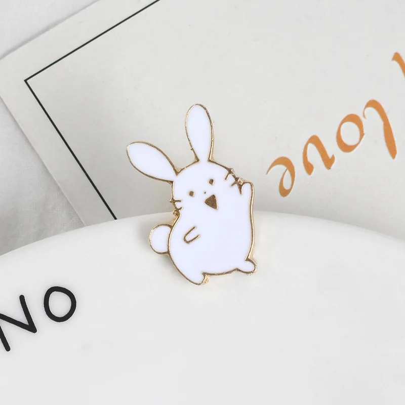 Brooches Pins Cartoon Animals Enamel Badges Backpack Hat Denim Lapel Decoration Jewelry For Women Kids Friends Cute White Rabbit