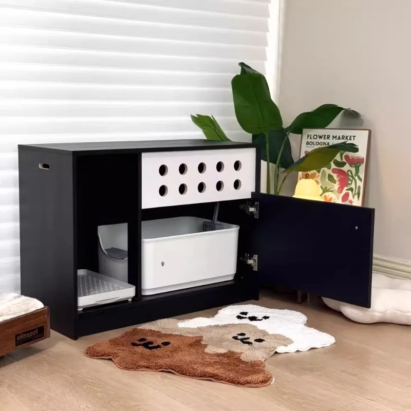 

Туалетный шкаф для домашних животных, закрытый песчаный герметичный шкаф, скандинавский ветер, черный, из массива дерева, роскошный дизайн, ящик для кошачьего туалета, шкаф для уборки домашних животных