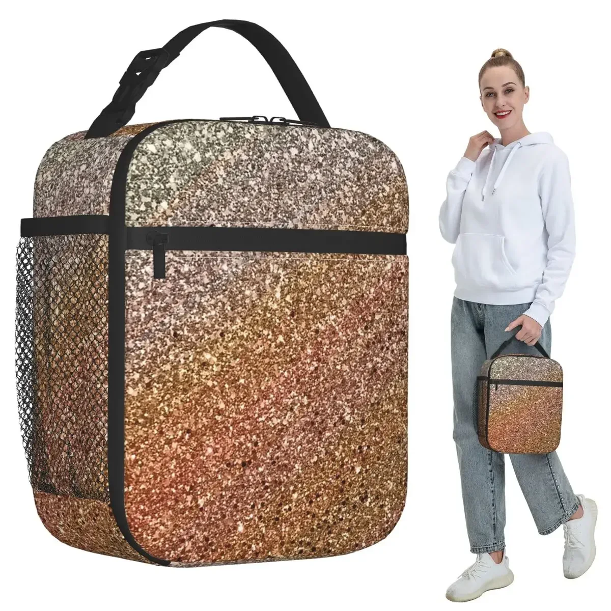 Glitter Sparkle Seamless Pattern Insulated Lunch Bag Women Office Cooler Thermal Food Box Tote Leakproof Lunch Boxes Container
