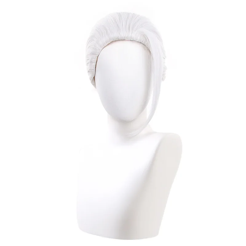 

Synthetic Silver White Pompadour Bun Wig Sakamoto Inspired Daily Cosplay Anime Fiber Hairpiece for Party Costume