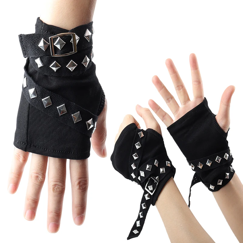 أسود برشام سلسلة قفازات للجنسين Y2K حزام فتاة كم غطاء اليد المراهقات الهيب هوب غطاء للذراع قفازات القيادة اكسسوارات #1