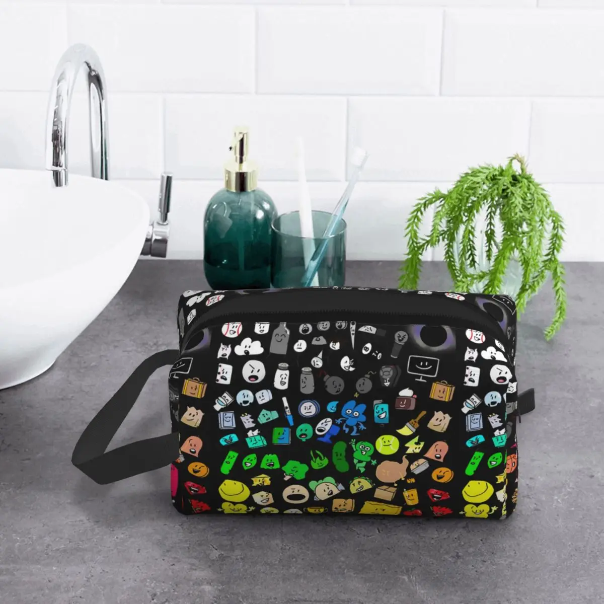 Classic BFDI Inanimate Insanity All Characters (Transparent) Makeup Bag Cosmetic Organizer Storage Dopp Kit