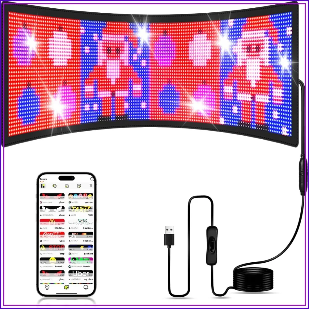 23''x8.5'' LED Sign - Programmable with Pre-made Animations & Text, Huge Bright Scrolling Display, Bluetooth APP Control - Ideal for Car, Store, Christmas & Open Sign