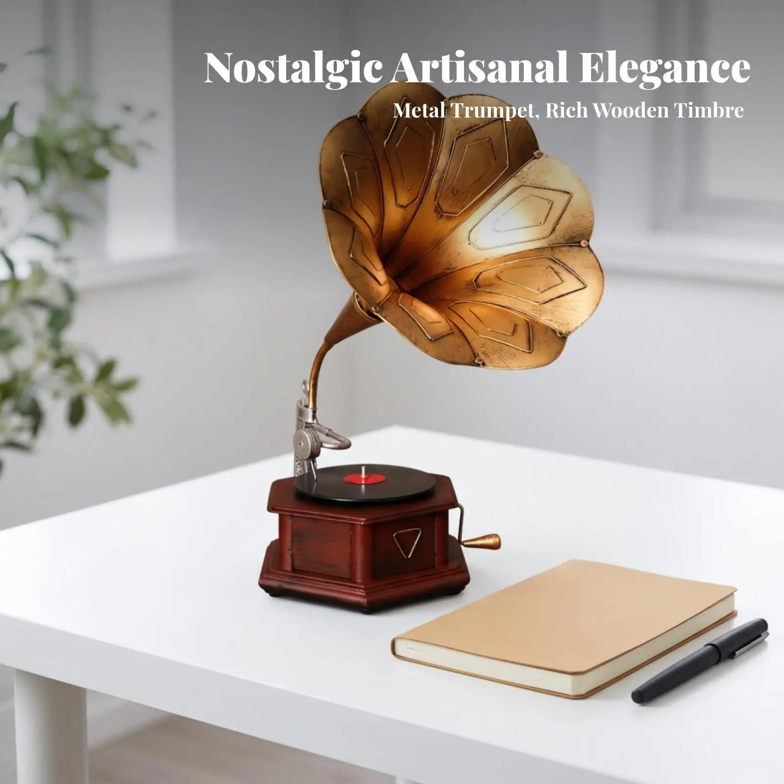 Retro Iron Phonograph Ornament Vintage Gramophone Model Tabletop Sculpture for Home Decor Shelf Accent Piece