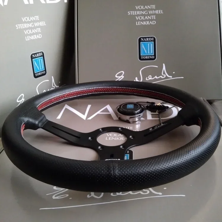 ND 14 Inch 350mm Universal Leather Auto Racing Steering Wheel Deep Corn Drifting Sport Steering Wheel Car Accessories NARDI