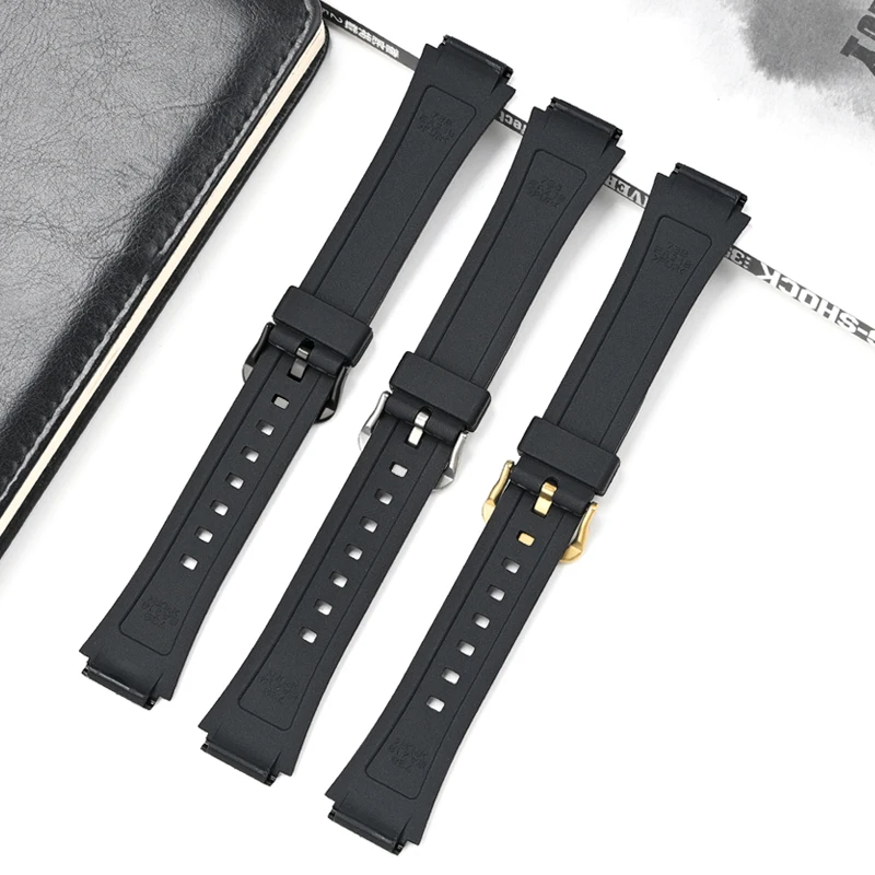 18 مللي متر حزام الراتنج الأسود ل كاسيو W-800H W-218H AE-1200/1300 F-91W F-84 105 الرياضة مقاوم للماء بولي يوريثان الرجال استبدال حزام (استيك) ساعة #2