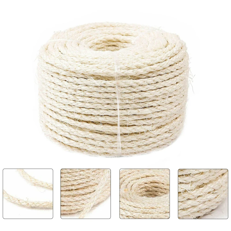100 m natürliches Hanfseil für DIY-Katzenspielzeug, Klettergerüst, dekoratives Sisalschnur, handgefertigtes Vintage-Bindeseil, 3 mm, zufällige Farbe