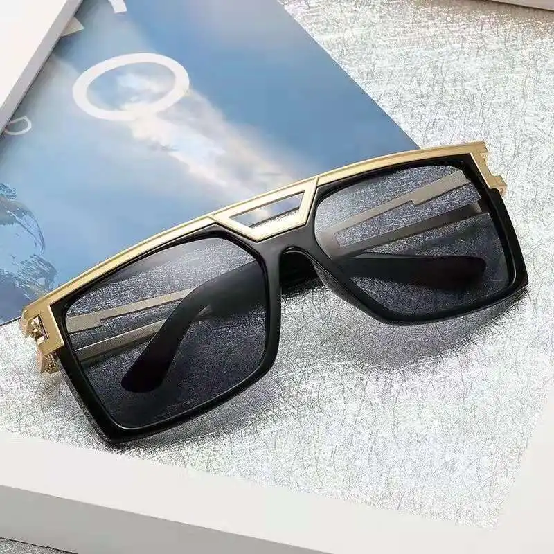 DOISYEN Large frame glasses,  metal men's large frame eyebrow sunglasses  Fashionable double bridge sunglasses