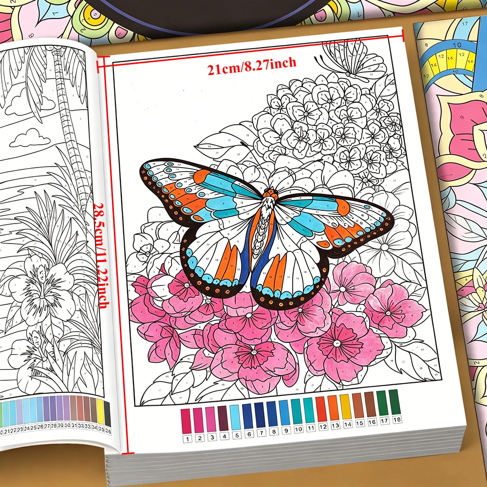 Color By Number Coloring Book for Adults 32 Pages, Mandala Flower Nature Animal Stress Relief Painting Art Workbook