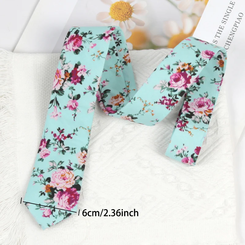 New 100% Cotton Floral Ties for Men Women Elegant Flower Printed Necktie Dress Wedding Accessories Party Narrow Paisley Corbatas