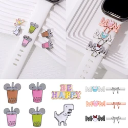 Silicone Watchband Charme para Apple Watch, Dinossauro Cartoon Cat Mom Encantos, Decorativo Apple Watch Jóias, Seja Feliz