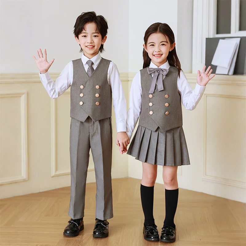 5 Pcs British Style College Kindergarten School Uniform JK Outfits Kid Shirt Pleated Skirt Suit Chorus Performance Costume Dress