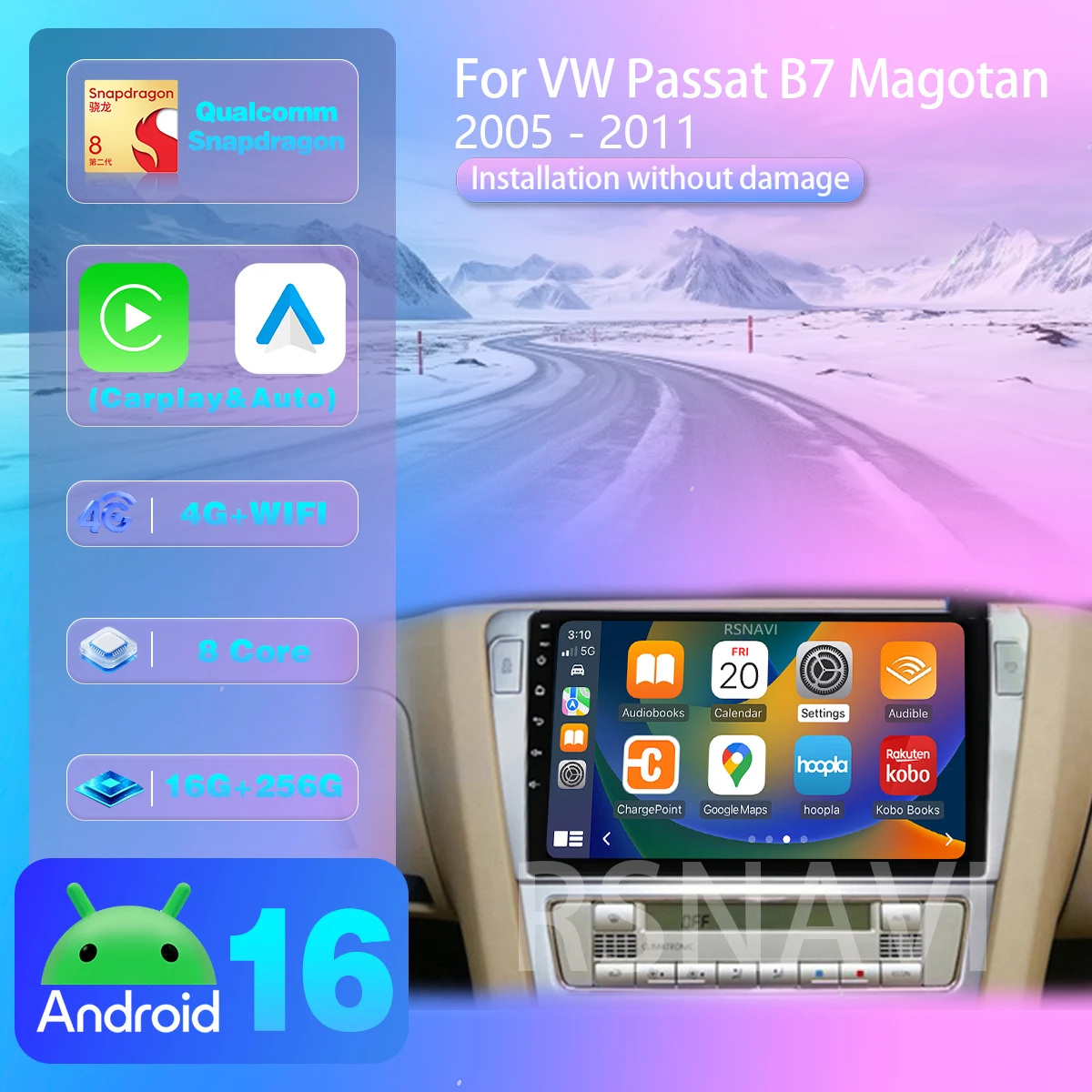 Plug-and-Play Android 16 für Volkswagen VW Passat B7 Magotan 2005-2011 Carplay Auto Qualcomm Bildschirm Autoradio-Player WIFI+4G