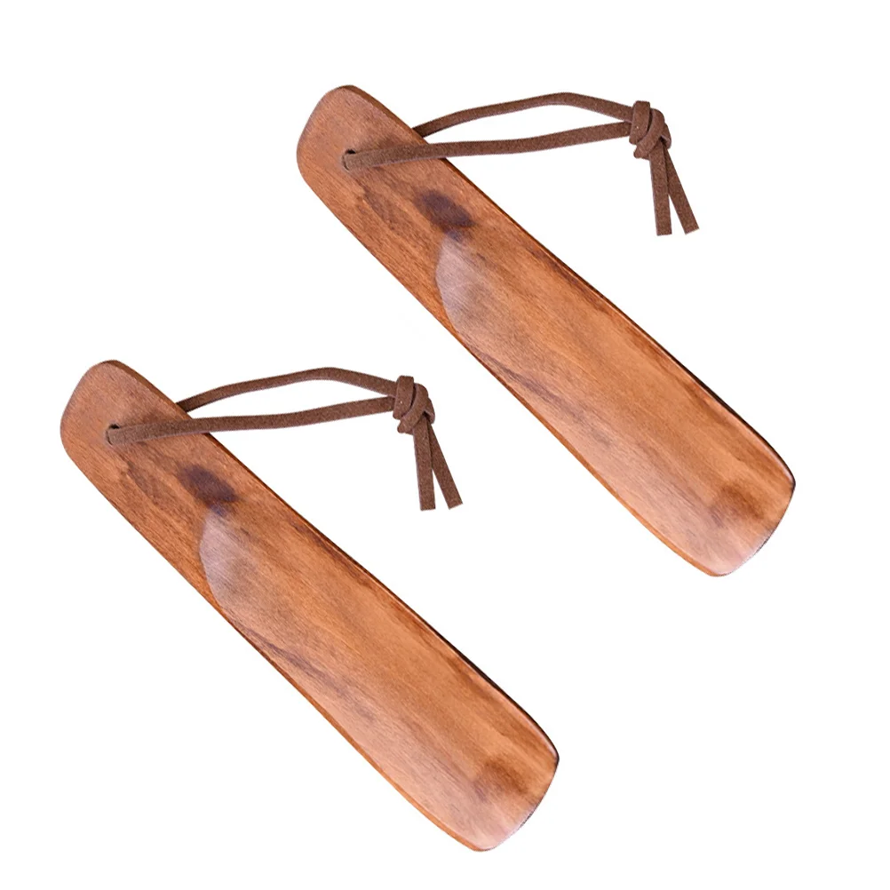 2 Pcs Shoe Lifter Wooden Shoehorns Portable Shoes Trumpet Convenient Lifters Household Travel Scoops