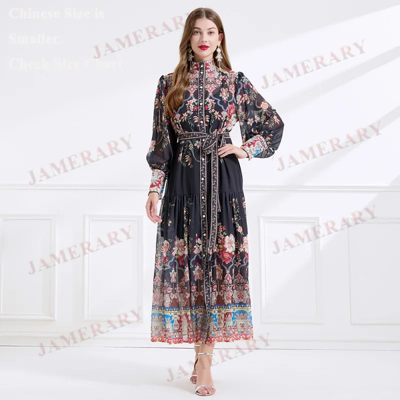 Elegante camicia maxi floreale autunnale da donna manica lunga monopetto Bohemia Palace Brand Runway Lolita Princess abiti lunghi