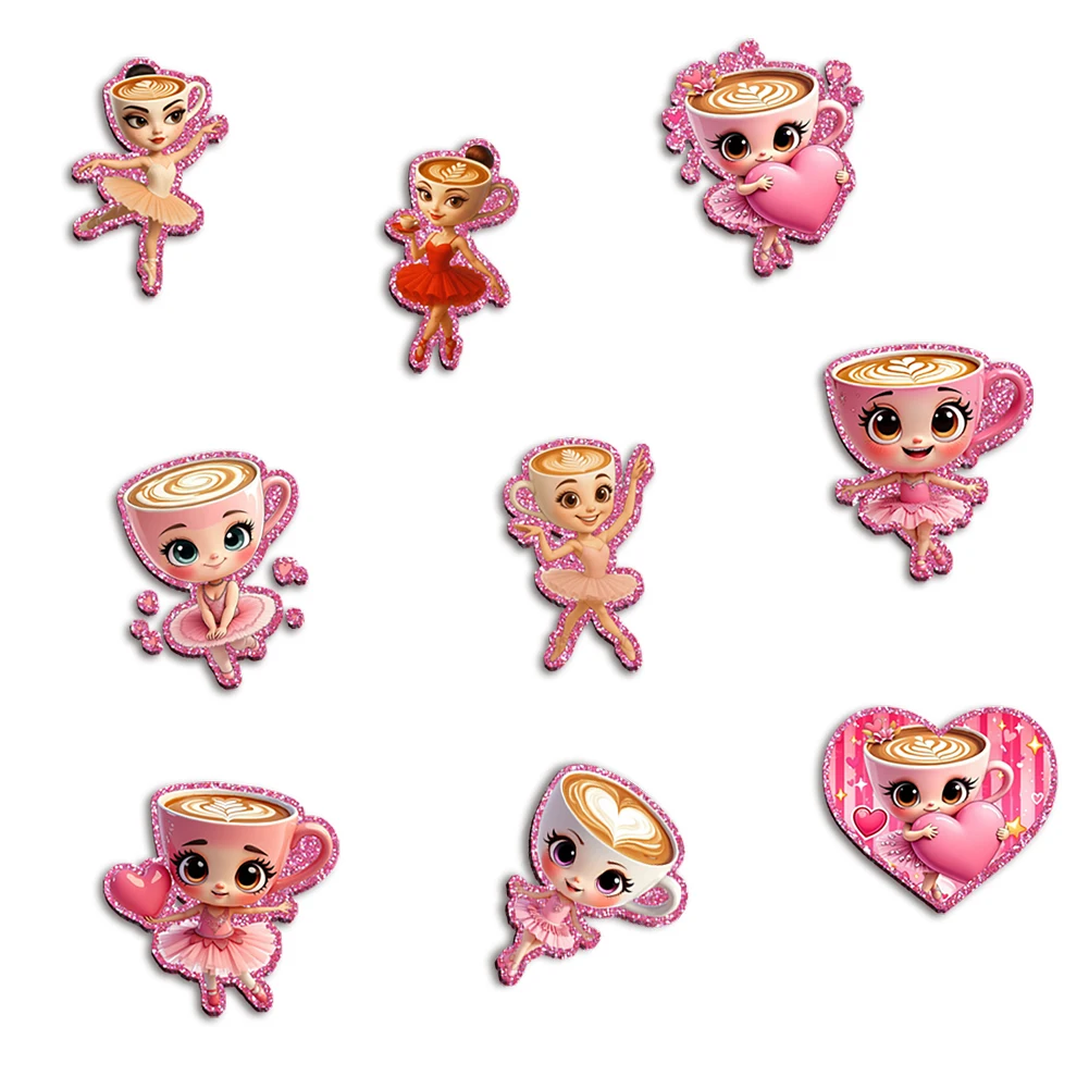 

Ballet Coffee Cup Girls Pink Glitter Resin Planar Acrylic Flatback For Girls DIY Phone Case Hair Bow Craft Keychains Accessories
