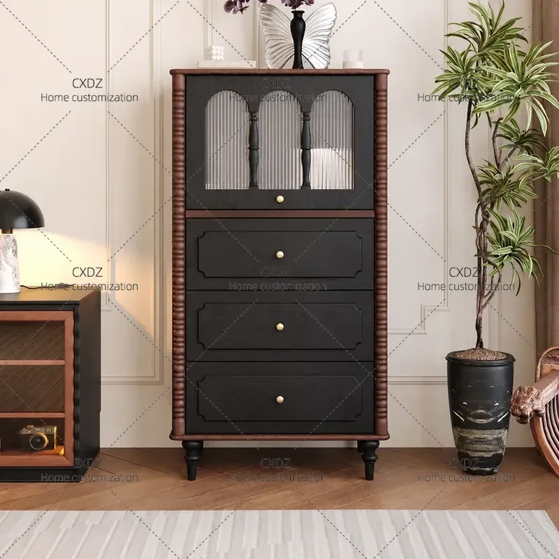 Medieval Style Retro Solid Wood TV Cabinet for Living Room Small Apartment Floor Display Module Combination Storage Unit