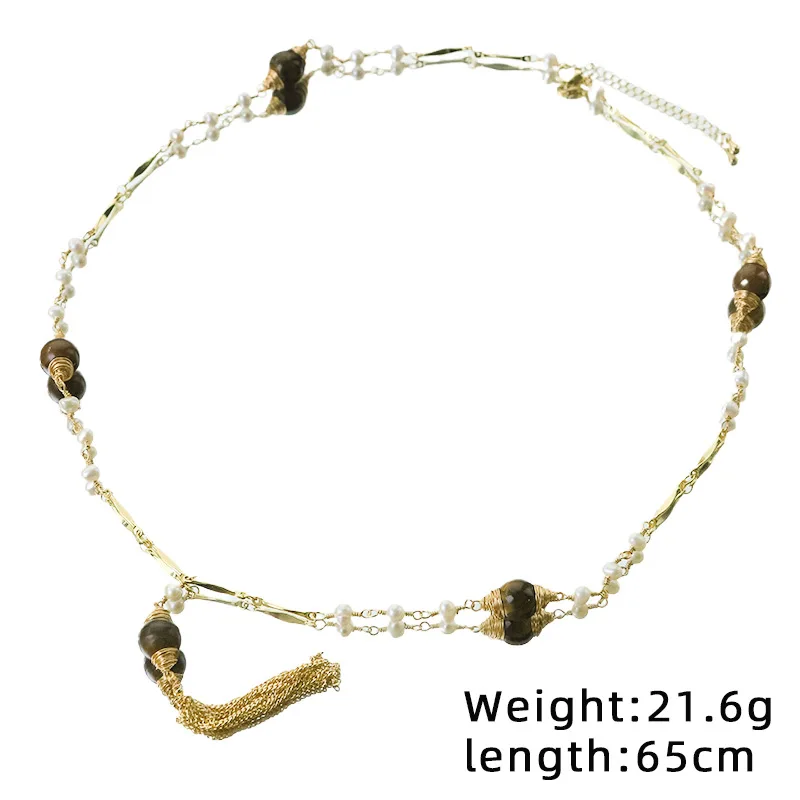 Collar con borlas de ojo de tigre y perlas naturales de agua dulce para mujer, collares con colgante de cadena de clavícula versátil, regalos de joyería