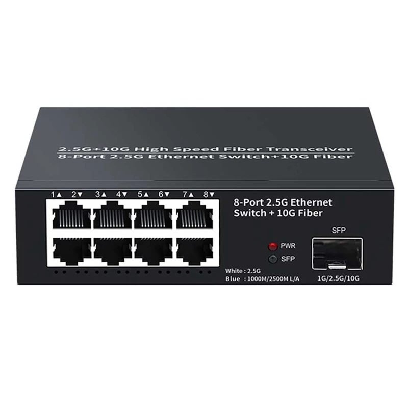 8 Port Ethernet Switch 2.5Gbps jaringan Switcher + 1 Port 10G Fiber Slot Home Lab jaringan Switch Plug and Play-EU Plug