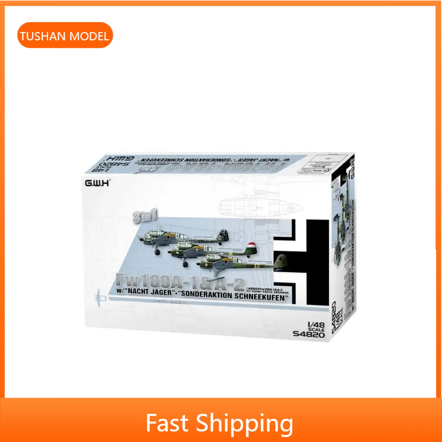 تجميع نموذج طائرة عدة S4820 مقياس 1:48 Focke-Wulf Fw189A-1&A-2 W/Nacht Jager Sonderaction SchneekufenBy Great Wall Hobby