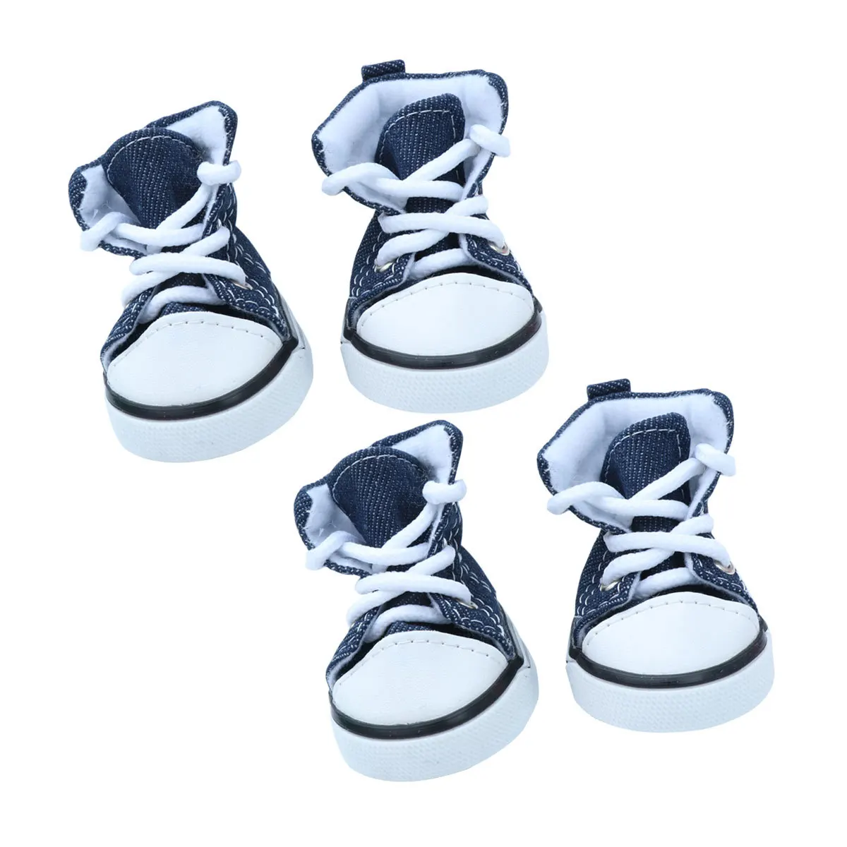 

4Pcs Cotton Denim Pet Dog Sneakers Waterproof Non Slip Lace Up Shoes for Puppy Paw Protection Warm Dry Comfortable Outdoor Use