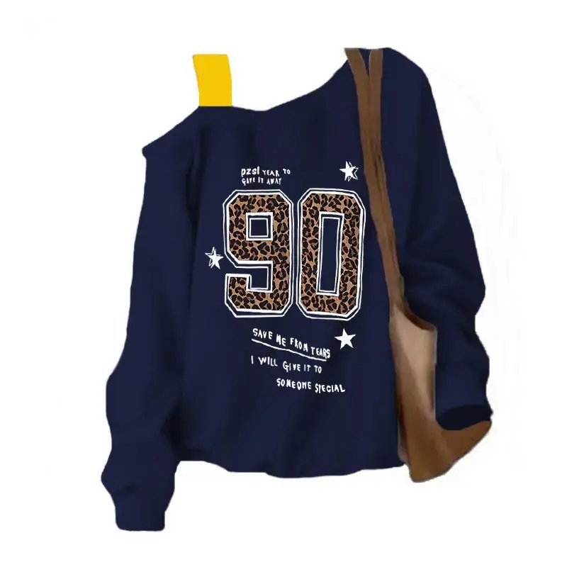 

Off Shoulder T-Shirt Women Elegant And Youthful Womans Top Summer Korean Square Collar Blue Spliced Stitch Leisure Fashion Cut