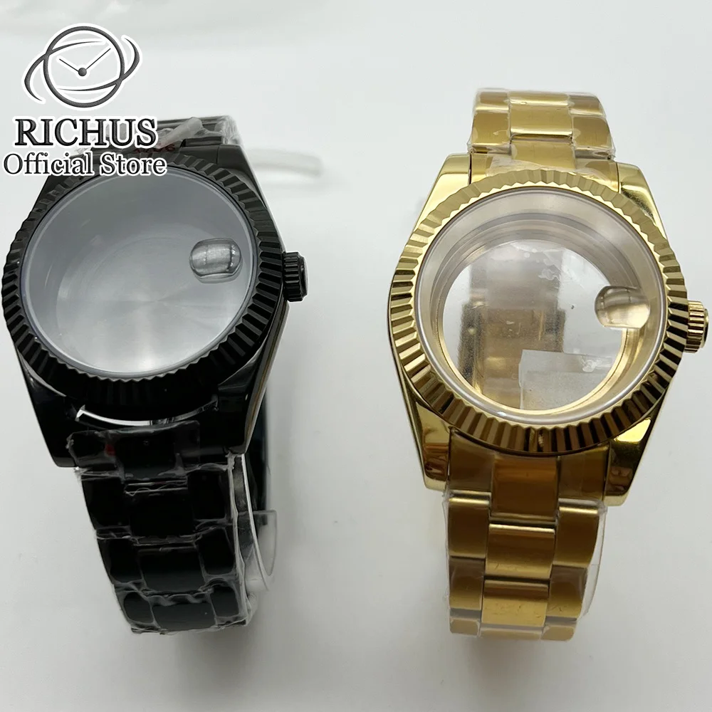 36mm/40mm Watch case Gold PVD case sapphire glass case For NH35 NH36 ETA2824 2836 Miyota8215 8205 821A PT5000 ST2130 Movement