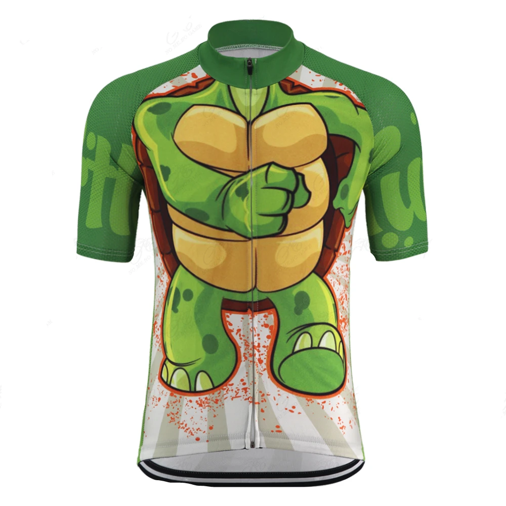 Cartoon Funny Turtle Cycling Jersey Men\'s Short Sleeve Green Bike Clothing Road Bicycle Shirts Jersey