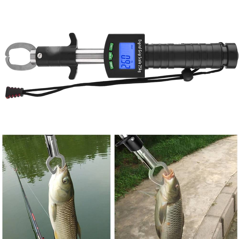 3 In 1 Digital Fish Grip Scale 25kg/55lb Fish Lip Gripper Grabber With 1M Tape Measure