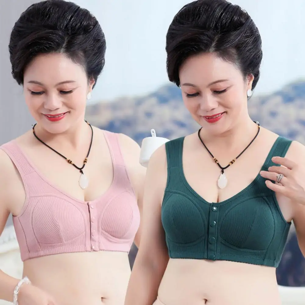 Women Push-up Bra Bra Comfortable Mid-aged Women's Sports Bra with Front Button Closure Wireless Design Shockproof for Yoga