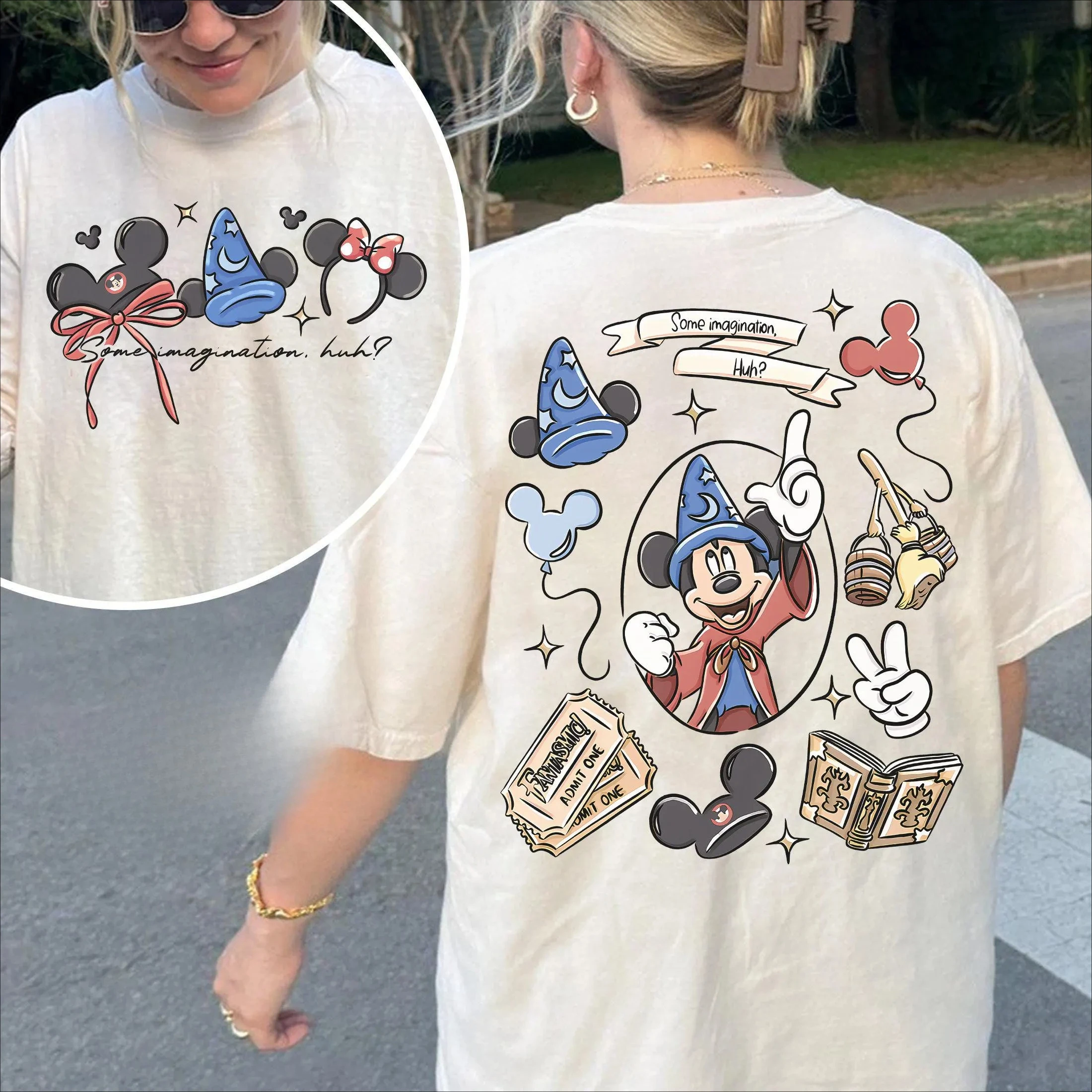 

Disney 2026 New Vintage Disney Bow Magician Imagination Fantasy Mickey Print Women's T-Shirt Easy Fashion Plus Size Short Sleeve