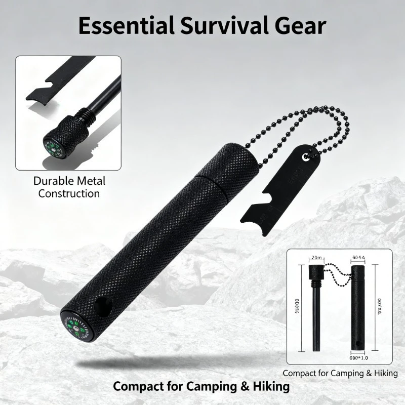 

Магниевый стержень с компасом - водонепроницаемый, антикоррозийный, с воспламеняющимся камнем, незаменимый огнивок для выживания в дикой природе.