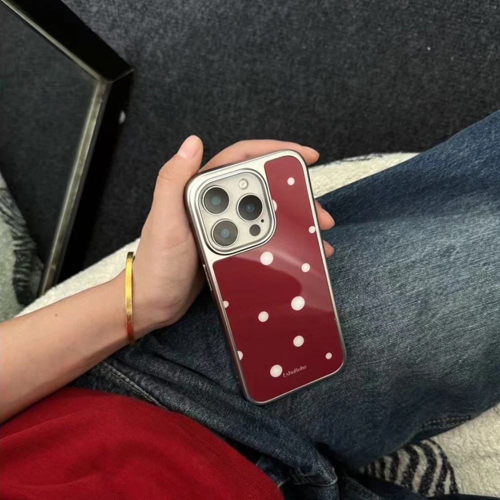 Coreano ins simples vermelho branco bolinhas caso de telefone para iphone 17 16e 16 15 14 13 12 11 ar pro max x xr xsmax 8 plus capa luxo