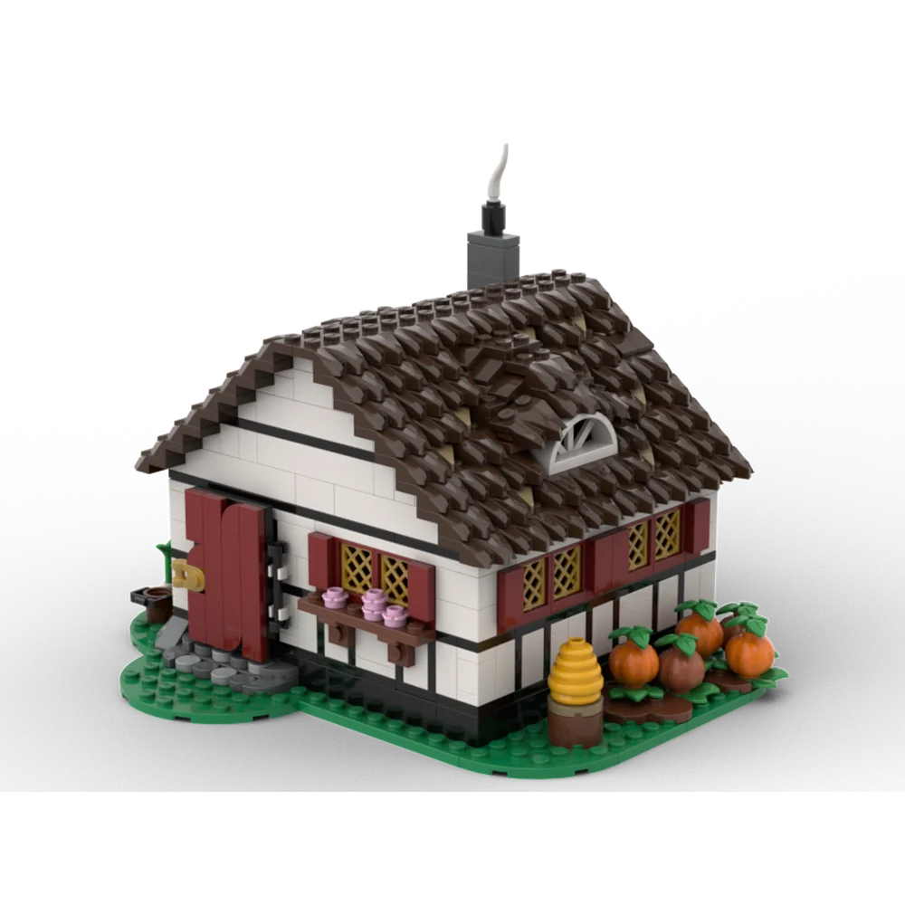 Hot selling architectural model MOC medieval small house with small pastoral building block model DIY children's toy holiday gif