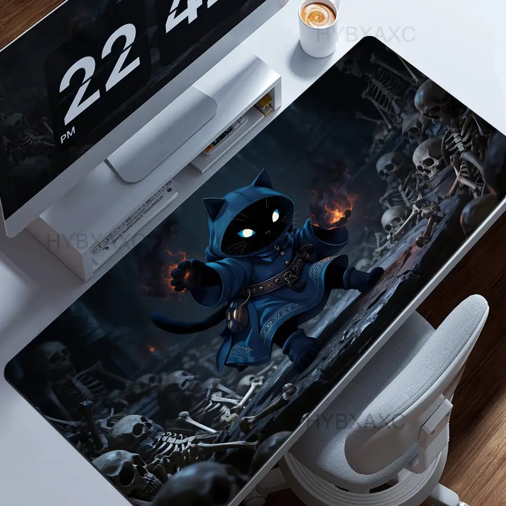 

HYBXAXC Blue Cloak Black Cat Wizard Design MTG Playmat Magic Card Battle Mat Non-Slip Stitched Edge tapete mtg Tabletop playmat