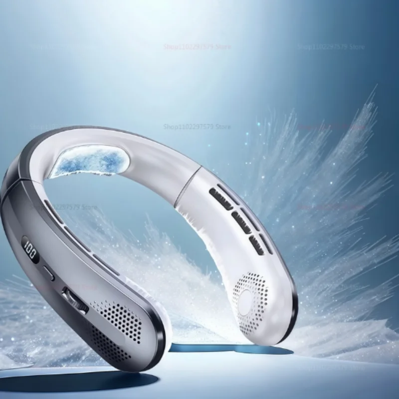 جديد 100 سرعة 5000mAh USB تعليق الرقبة مروحة المحمولة الخالية من الشفرة كتم صغير LED شاشة ديجيتال في الهواء الطلق مروحة صغيرة الرسن الرقبة