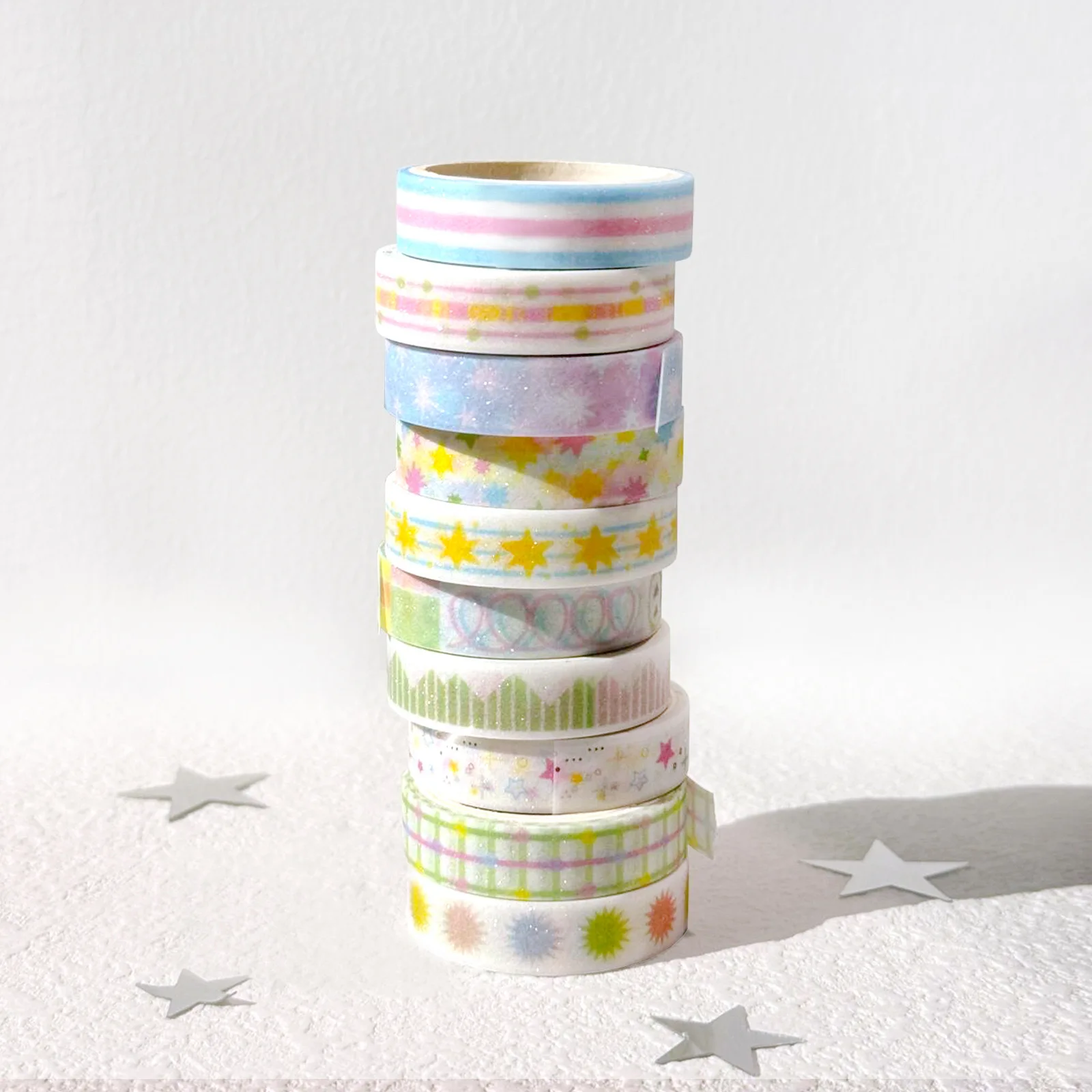 

5 rolls Star Heart Pattern Korean Style Skinny Glitter Paper Washi Tape Set Masking Tape For Arts Crafts Kids Scrapbook DIY Gift