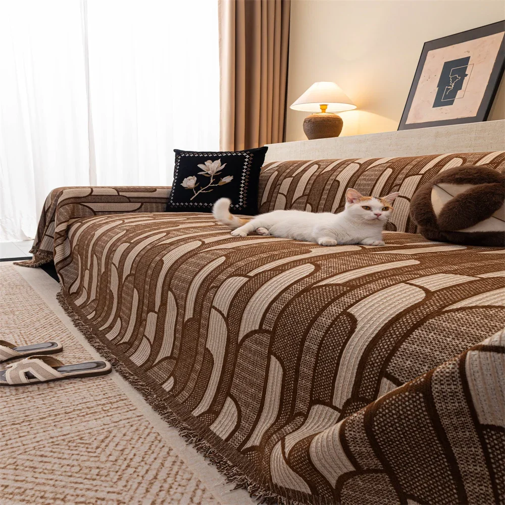 Retro French Style Light Luxury Universal Sofa Cover Non-Slip All-Season High-Quality Fabric Slipcover for Home Decor Anti-Cat