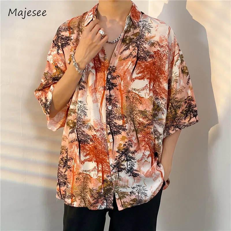 

Retro Shirts Men Chic Stylish Single Breasted Boyfriend Vacation Summer Daily Club Cozy Popular Korean Style Tops Handsome