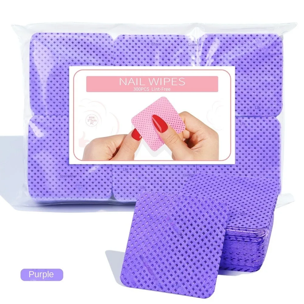แผ่นเช็ดทำความสะอาดเล็บเจลแบบไม่มีขุย 300 ชิ้น ทำจากผ้าฝ้ายไม่ถักทอ สำหรับทำความสะอาดเล็บและเครื่องสำอาง สีสันสดใส