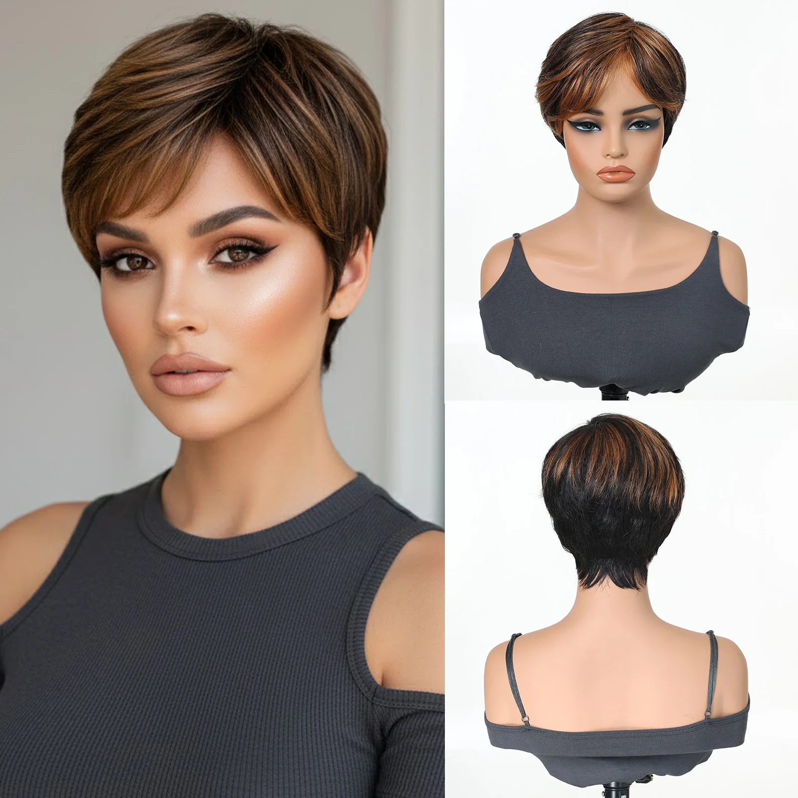 100-human-hair-wig-short-bob-pixie-cut-highlight-wig-brown-mixed-blonde-straight-hair-with-bangs-for-black-women-natural
