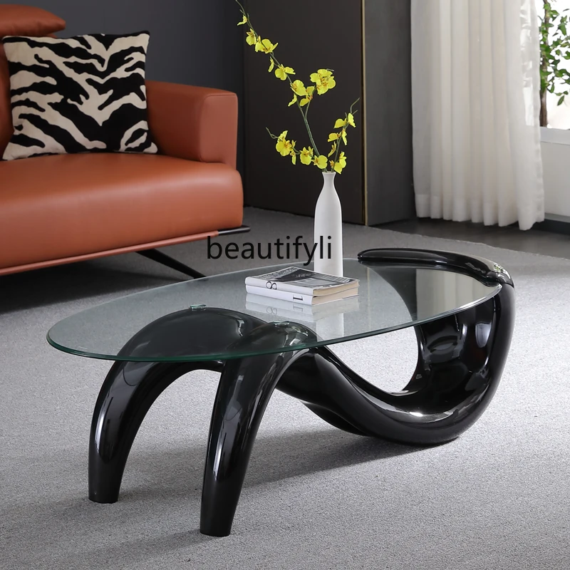 Living Room Modern Mermaid Tempered Glass Tea Table Creative Personality Oval Small Apartment