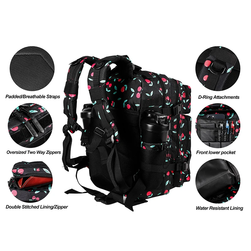 LHI 35L Tactical Athlete Backpack Cherry Waterproof Small School Bag Weekend Overnight Travel Knapsack Sports Gym Daypack