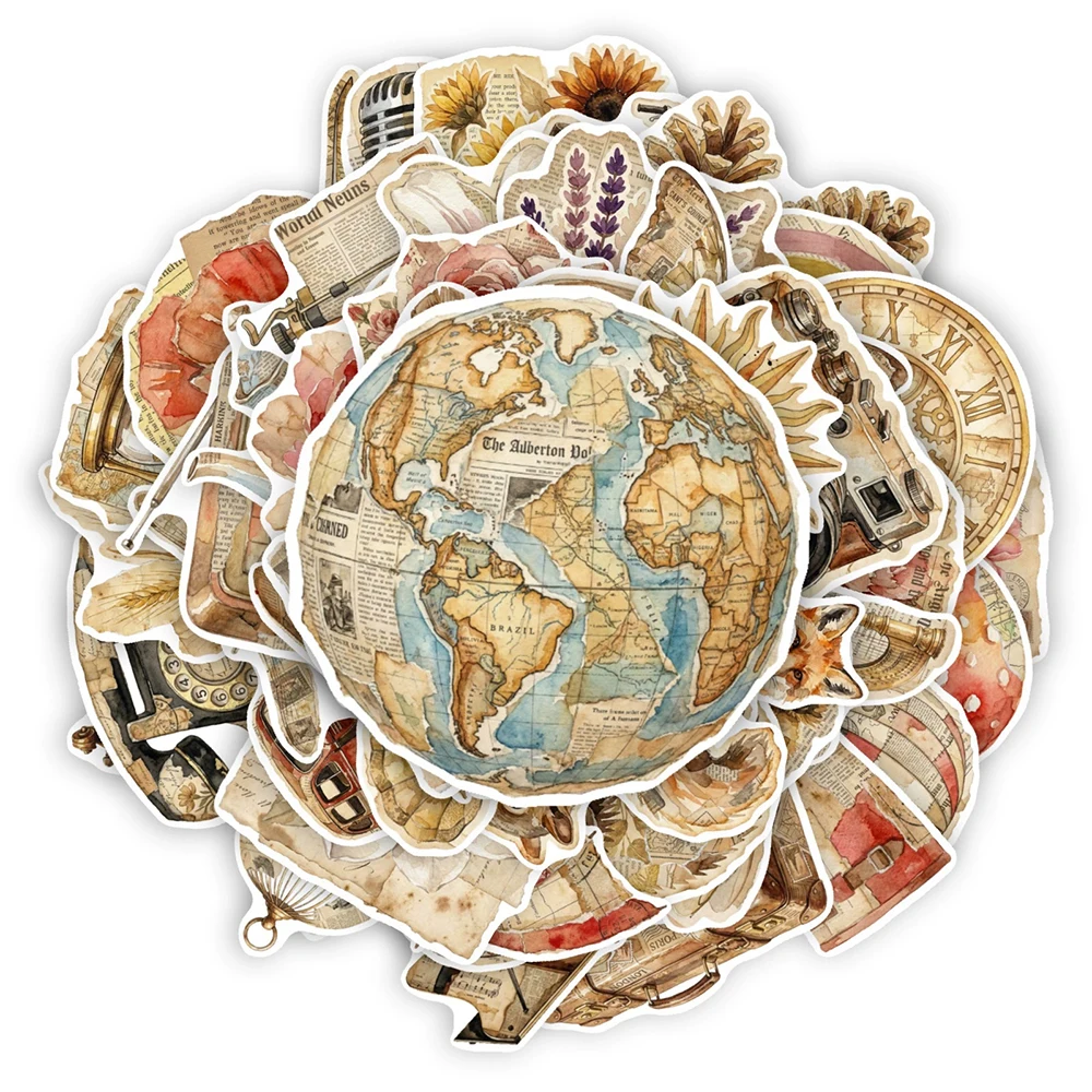 10/30/50pcs Retro Newspaper Fragments Collage Object Stickers Caroon Aesthetic Decals DIY Scrapbook Laptop Phone Sticker Packing