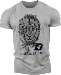 Męska koszulka fitness Street Retro Muscle Men Detroit Lion Print T-shirt Gym Outdoor Sports Casual koszulka z krótkim rękawem