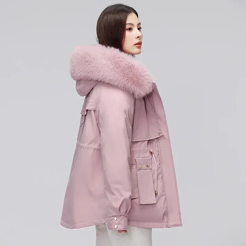 Winter Women\'s Jacket Fashion New Thicken Warm Wool Liner Hooded Parkas with Fur Female Snow Wear Padded Clothes Plus Velet Coat